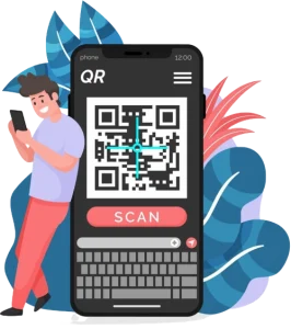 Рисунок телефона на котором изображен QR код